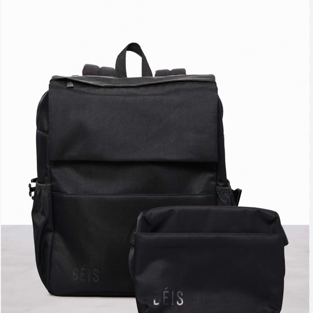 Beis Black Diaper Backpack and Pouch Set